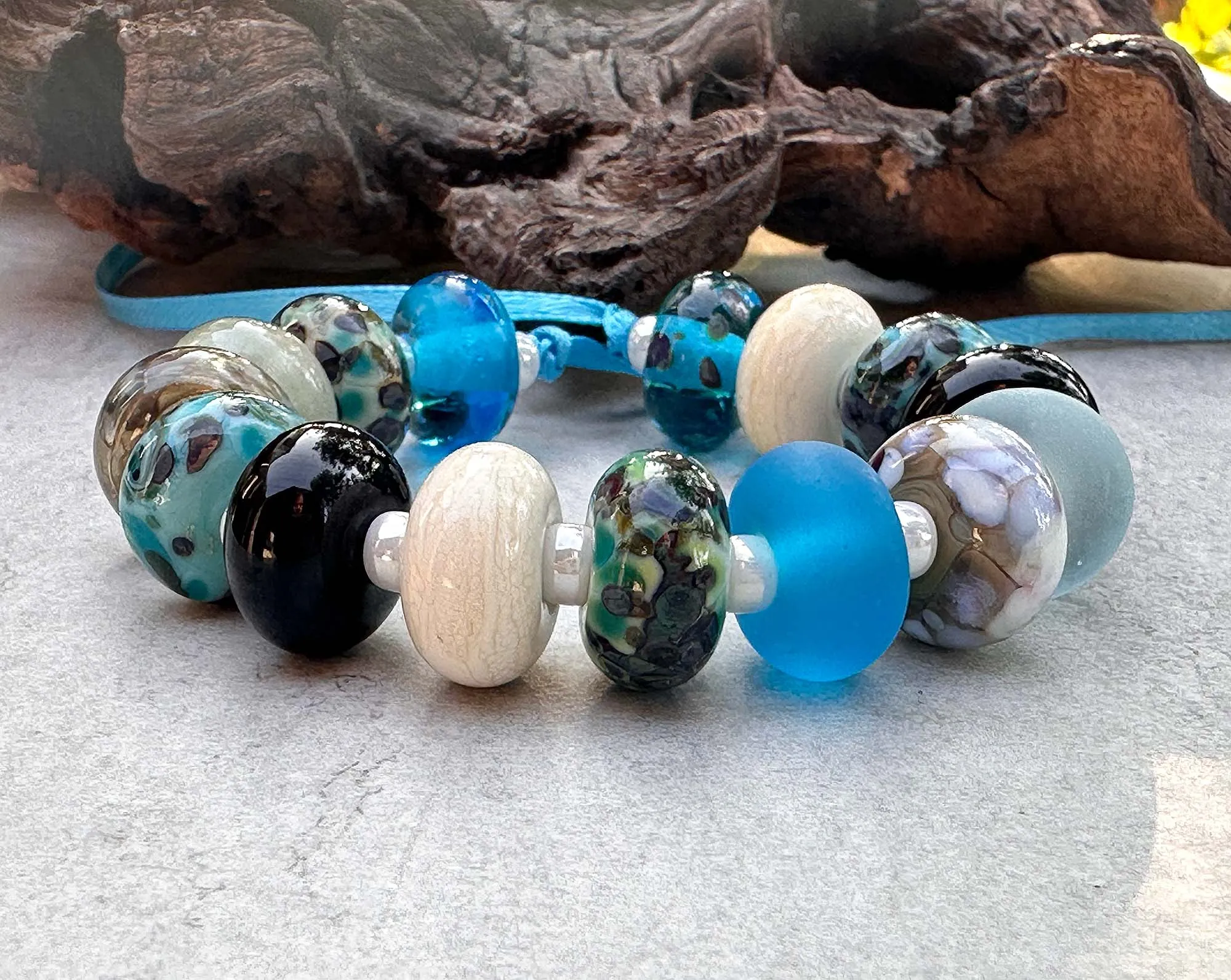 13 Turquoise Mosaic Mix Lampwork Beads Set SRA