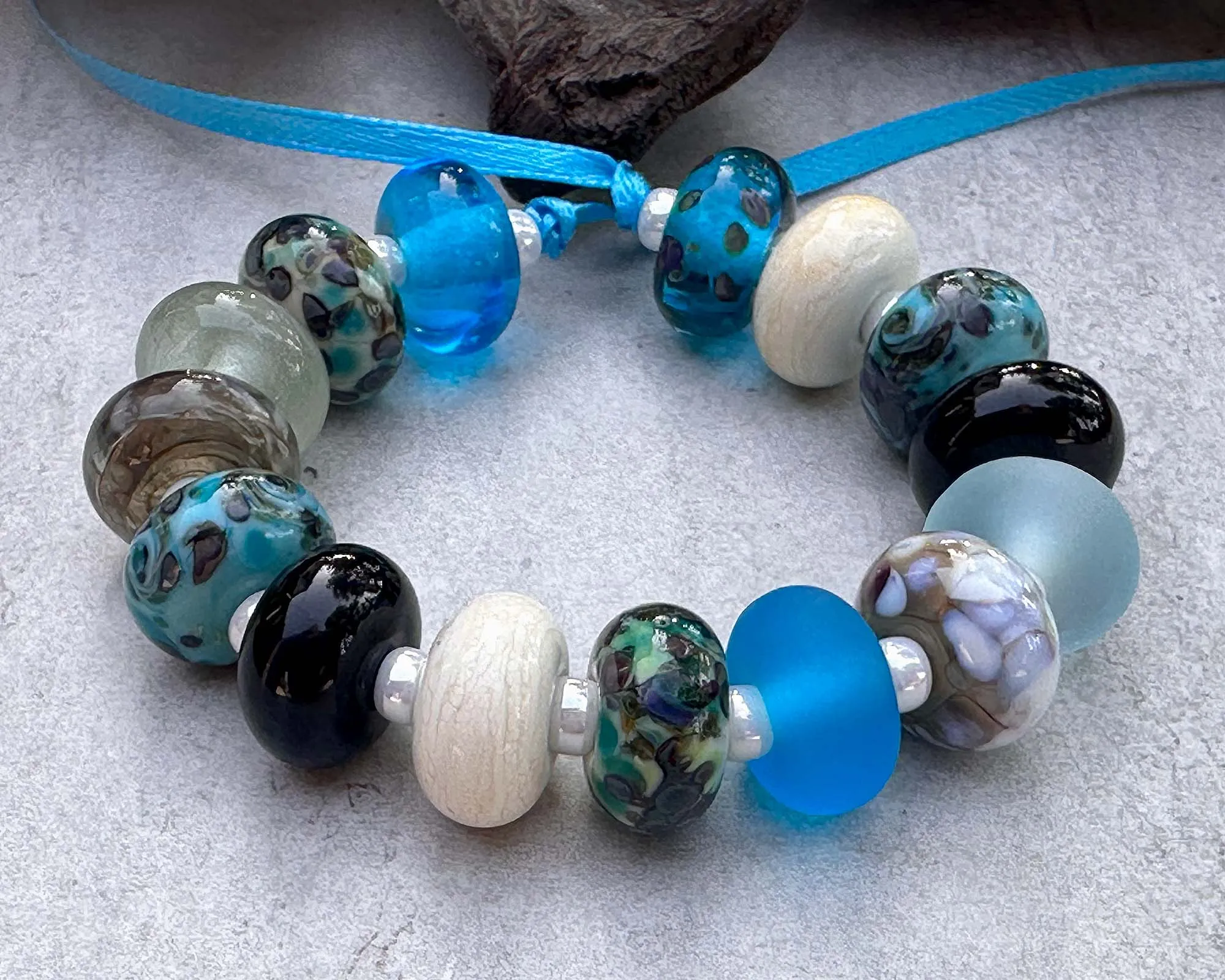 13 Turquoise Mosaic Mix Lampwork Beads Set SRA