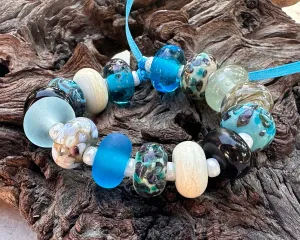 13 Turquoise Mosaic Mix Lampwork Beads Set SRA