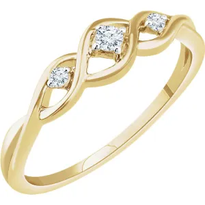 14K Gold 3-Stone .08 CTW Diamond Freeform Promise Ring - White or Yellow Gold