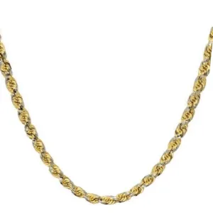 14K Gold Large Rope Two Tone Diamond Cut Chain Bracelet 3mm