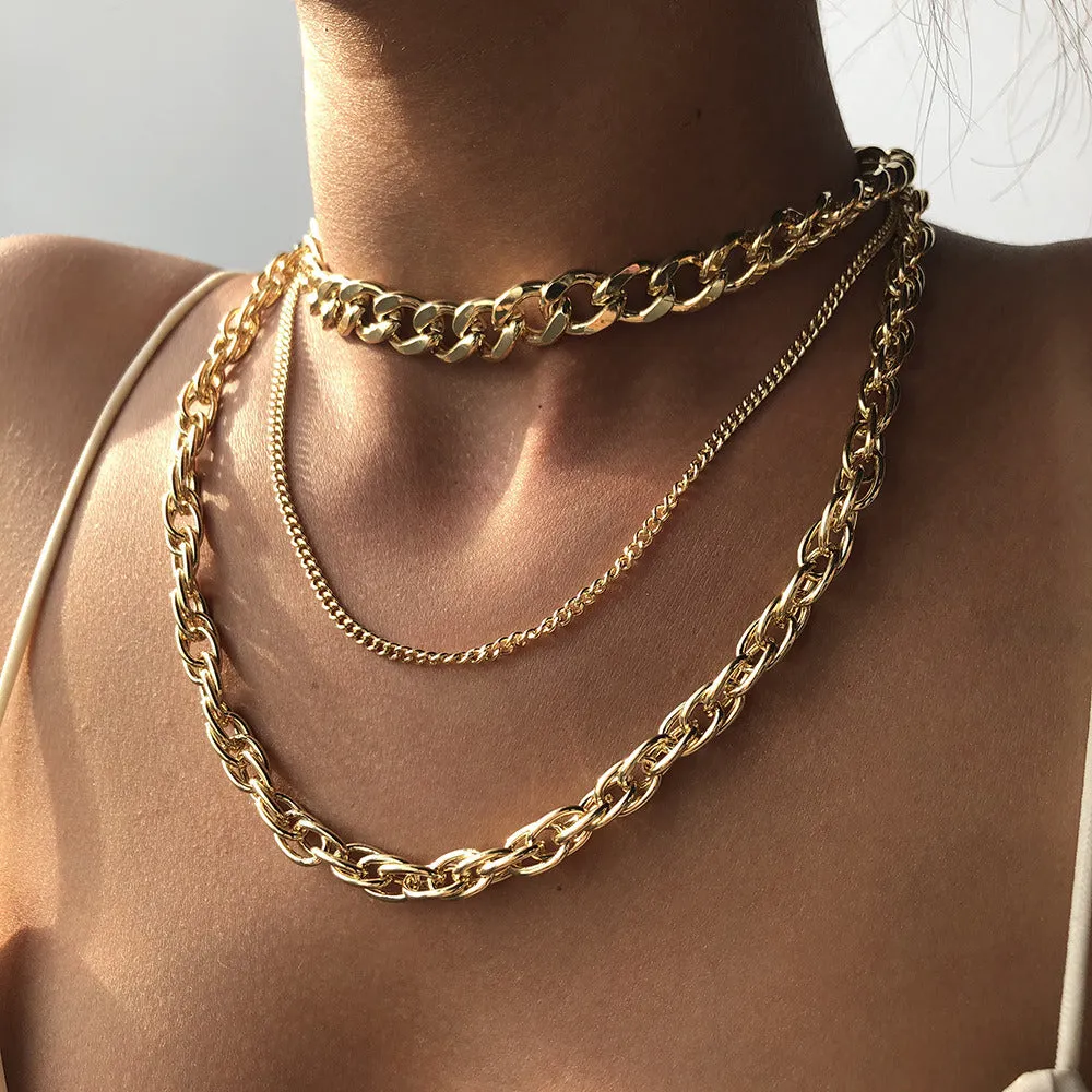 14K Gold Plated Dainty Layering Necklaces for Women , Curb Link, Paperclip Layered Chains