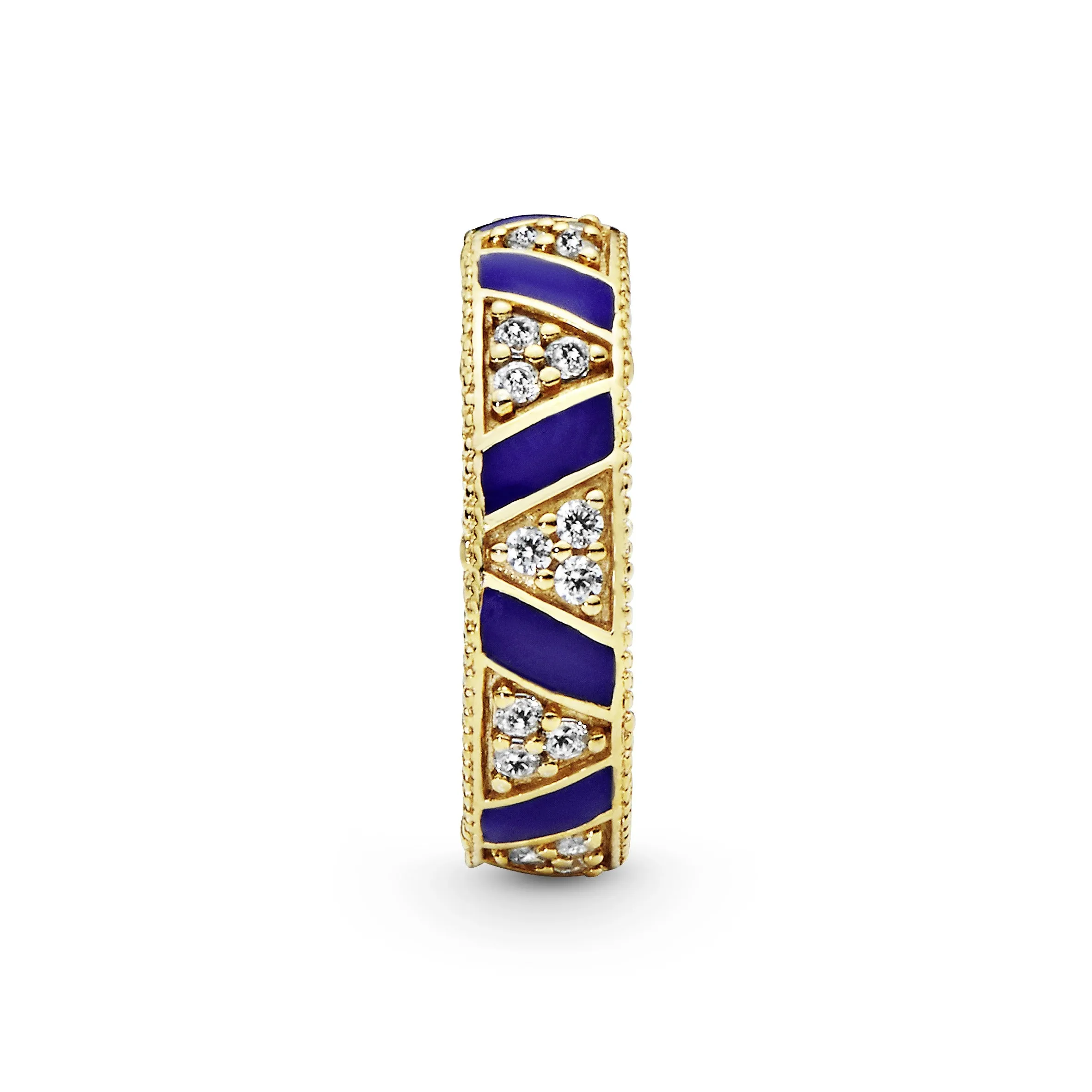 14k Gold Plated  ring with clear cubic zirconia and blue enamel