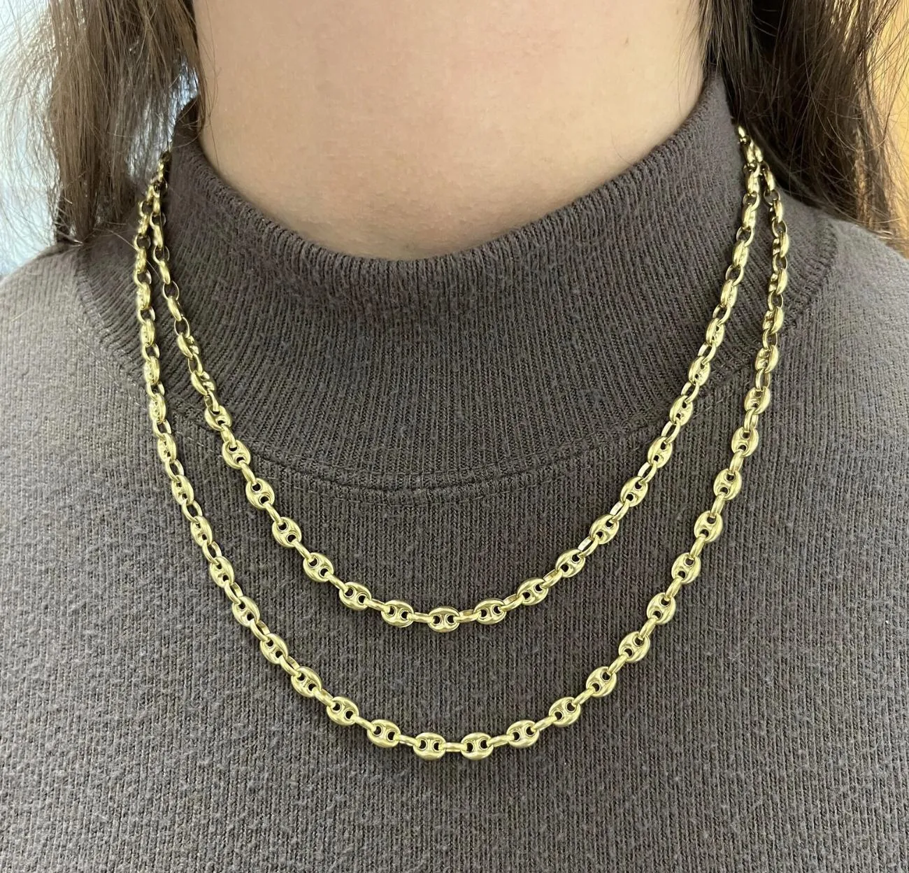 14K Gold Puff Anchor Mariner 5.5 MM Chain Link Necklace | 18-20 inch