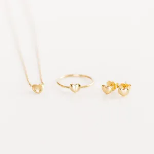 14K Puff Heart Necklace   Ring   Studs Set