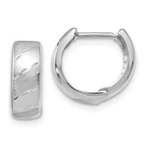 14k White Gold Satin Hinged Hoop Earrings