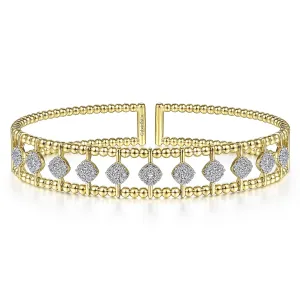 14K Yellow Gold Bujukan Cuff Bracelet with Pave Diamond Connectors,  0.69 Carat TW