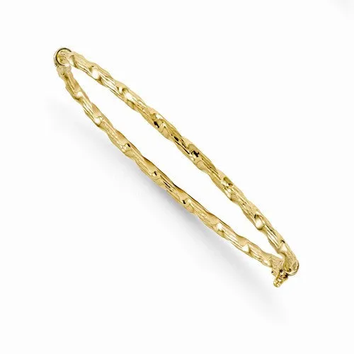 14K Yellow Gold Polished Diamond-Cut Twist Bangle Bracelet