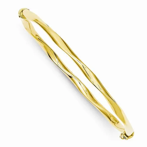 14K Yellow Gold Twisted Tube Hinged Bangle Bracelet