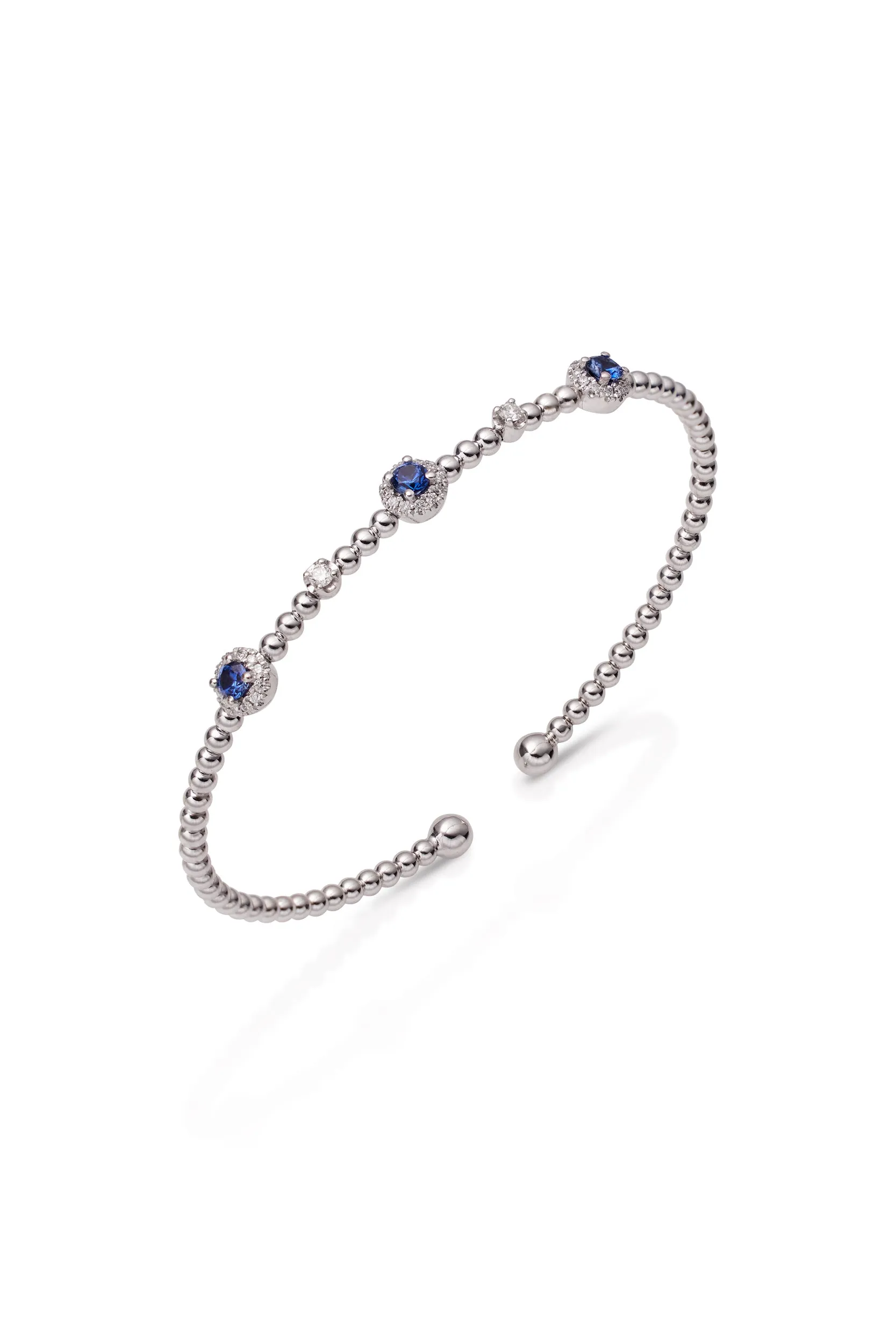 14KW Bujukan Bead Cuff Bracelet with Sapphire and Diamond Halo Stations