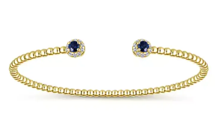 14KY Bujukan bead split cuff bracelet with sapphire and diamond