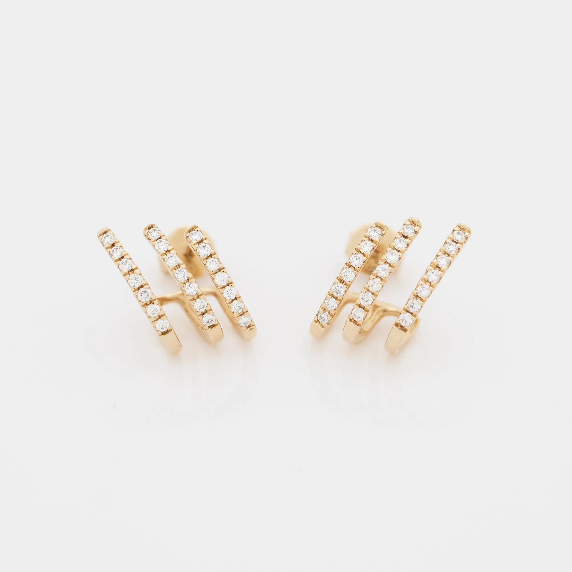 18k White/Rose Gold Luxurious 3-row Earrings, Single or Pair