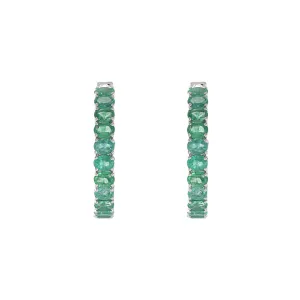 18KT White Gold Emerald Round Hoop Earrings