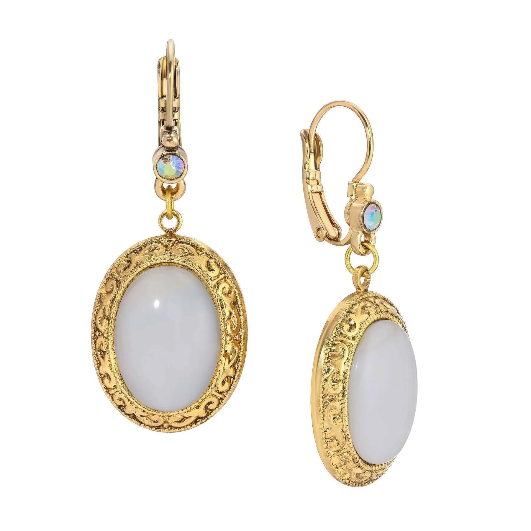 1928 Jewelry Celestial Vine Oval Moonstone & Crystal Drop Earrings