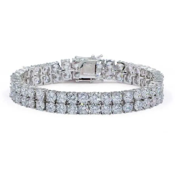 2 Row Iced Out Diamond Tennis Bracelet in White Gold