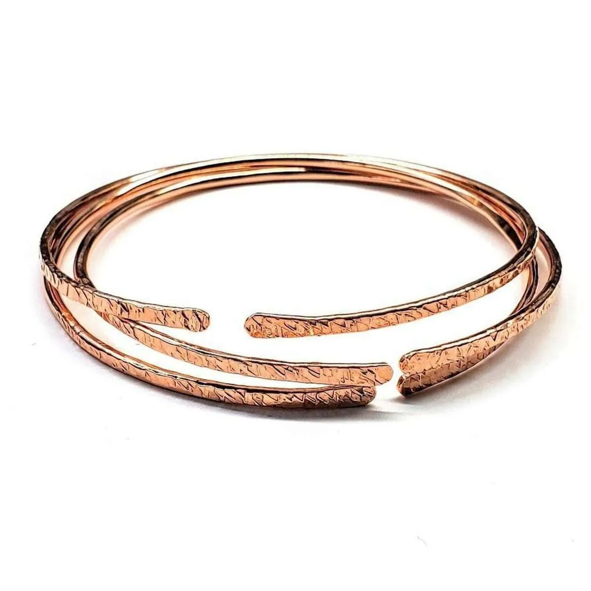 3-Pack Large 10 Gauge Bare Copper Hammered Textured Bangle Bundle