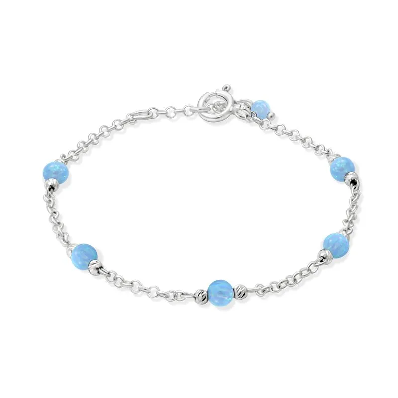 925 Silver Blue Opal Bracelet - Handmade Women's October Birthstone Gift