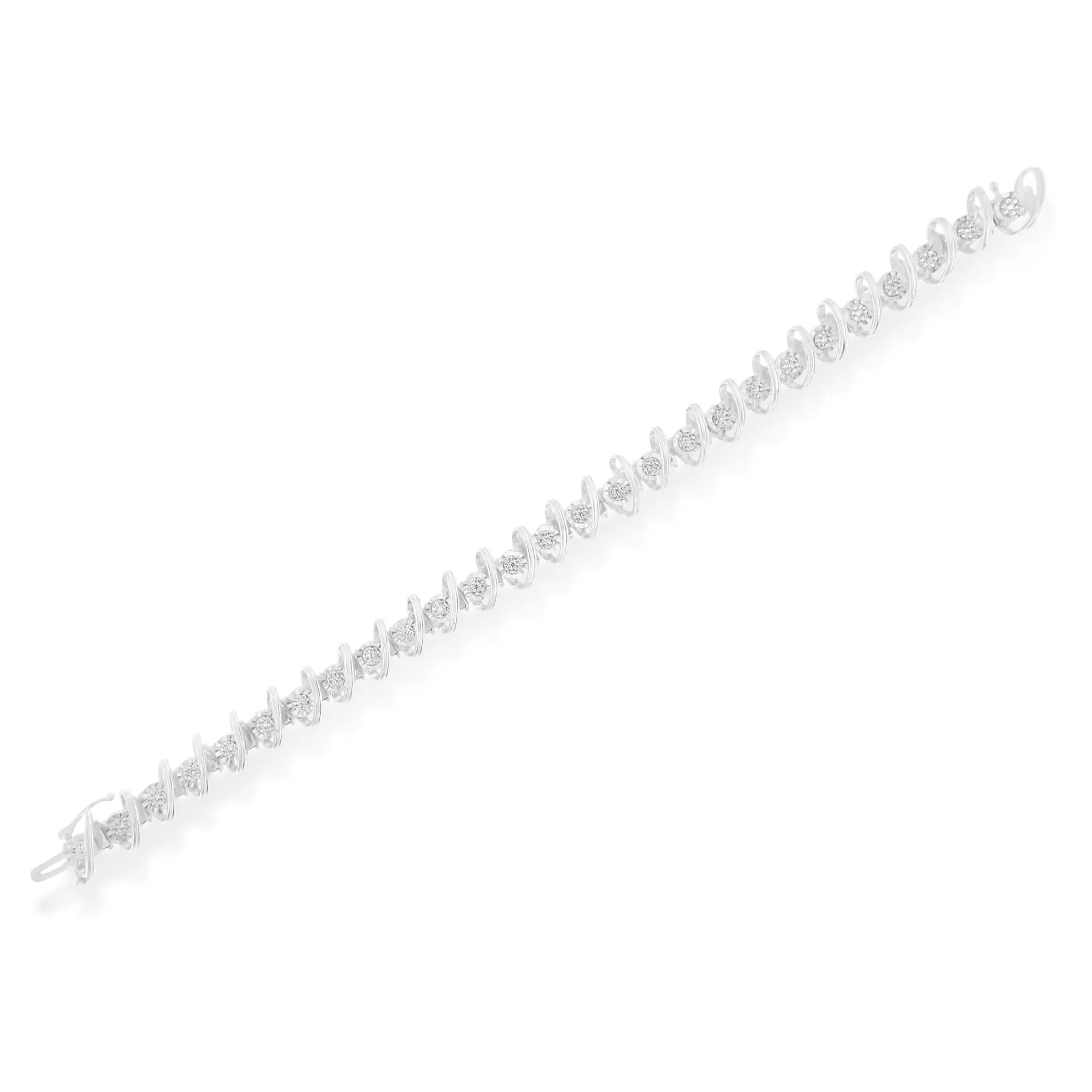 .925 Sterling Silver 3/4 Cttw Diamond  Illusion Plate Link Bracelet (I-J Color, I3 Clarity) - Size 7.25"