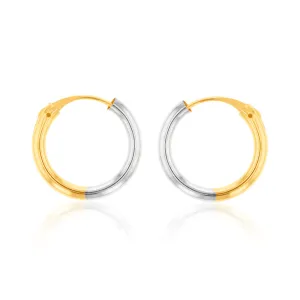 9ct Yellow And White Gold Two Tone 14mm Sleeper Earrings