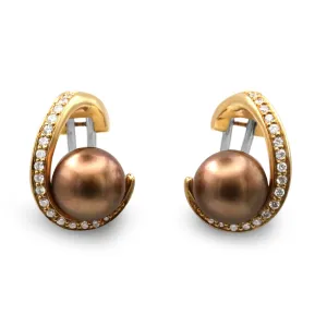 9mm Golden Cultured Pearl & Diamond Earrings - 18ct Yellow Gold