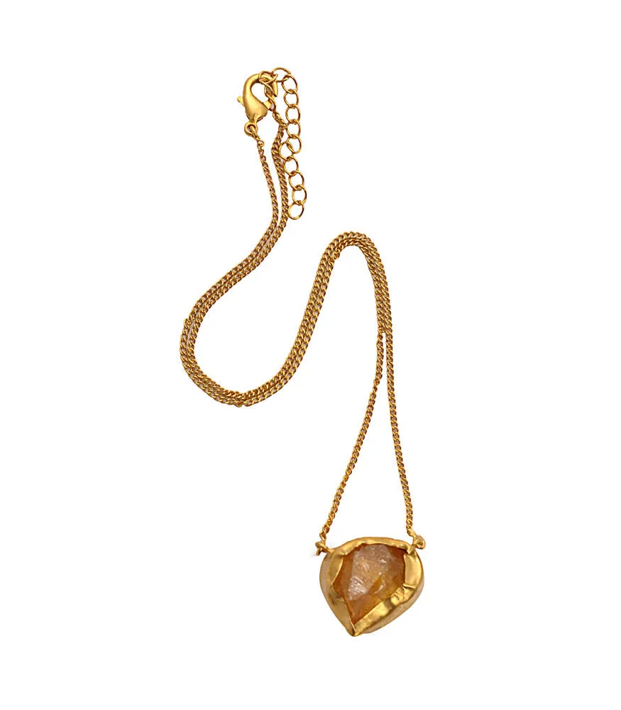 A Touch of Citrine Stone Gold Necklace, for Success and Good Luck