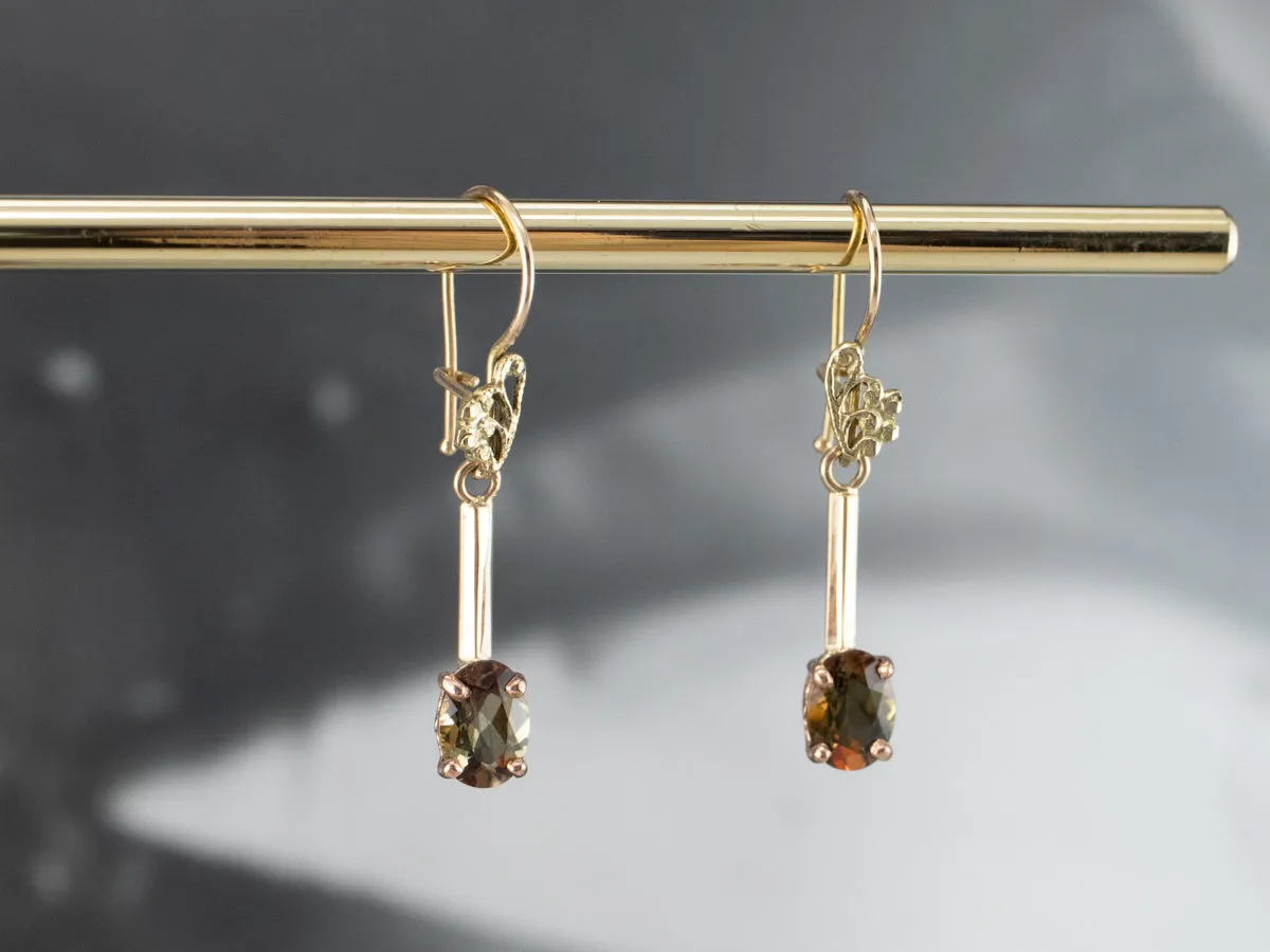 Andalusite Gold Bar Drop Earrings