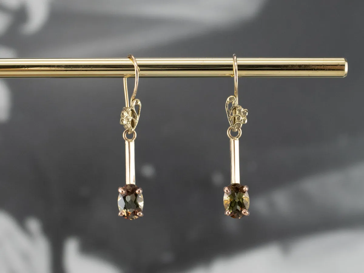 Andalusite Gold Bar Drop Earrings