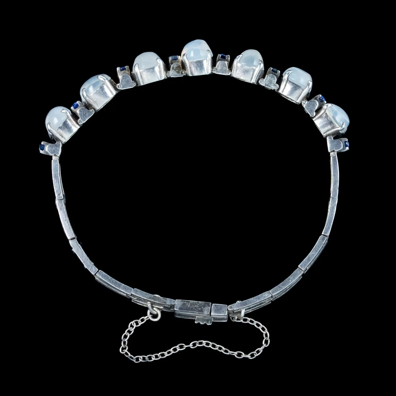 Antique Art Deco Moonstone Sapphire Bracelet Silver