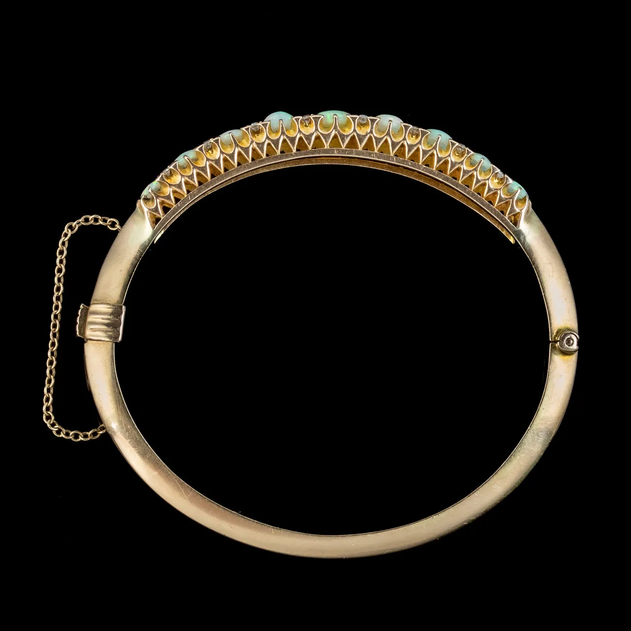 Antique Edwardian Opal Diamond Bangle 15ct Gold Dated 1911