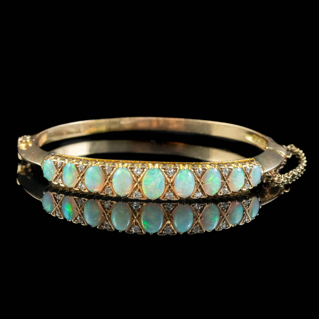 Antique Edwardian Opal Diamond Bangle 15ct Gold Dated 1911