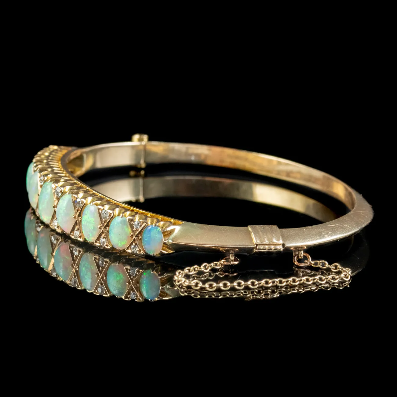 Antique Edwardian Opal Diamond Bangle 15ct Gold Dated 1911