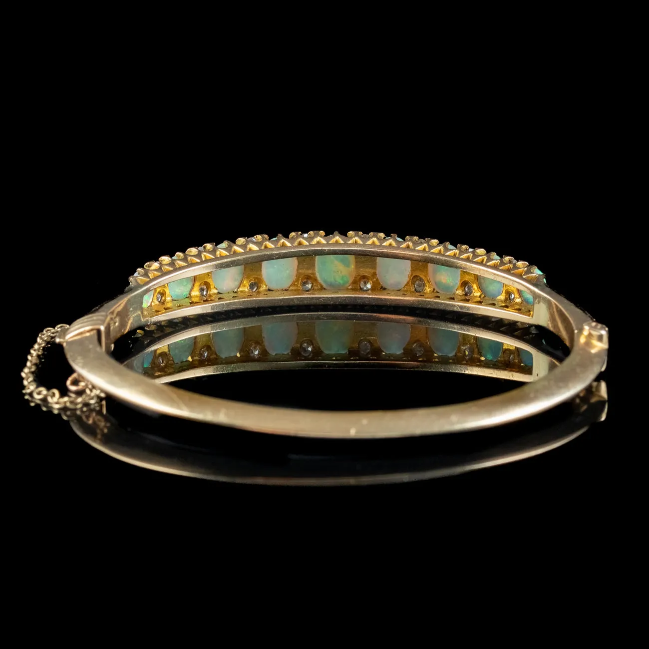 Antique Edwardian Opal Diamond Bangle 15ct Gold Dated 1911