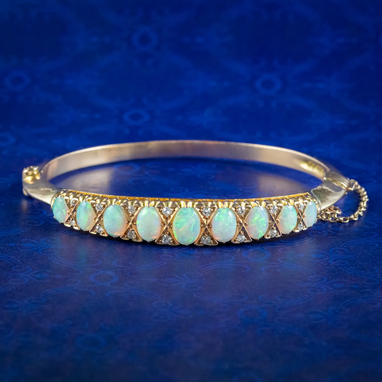 Antique Edwardian Opal Diamond Bangle 15ct Gold Dated 1911