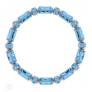 Aquamarine baguette Swarovski crystal necklace