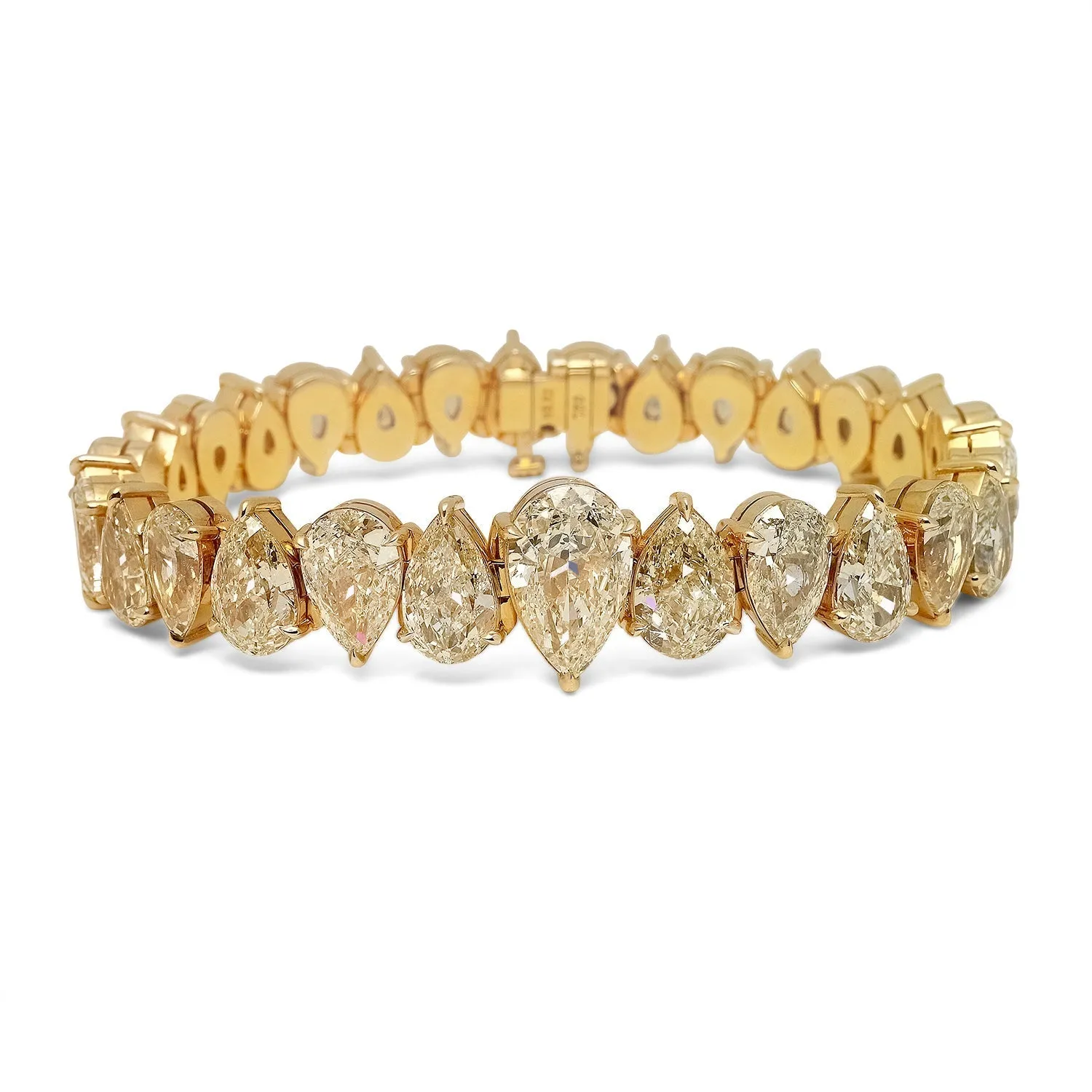 ARENA 44 Carat Fancy Yellow Pear Shape Inline Diamond Tennis Bracelet in 18K Yellow Gold By Mike Nekta NYC