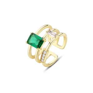 Asscher Cut Green Emerald Open Ring-Gold Plating