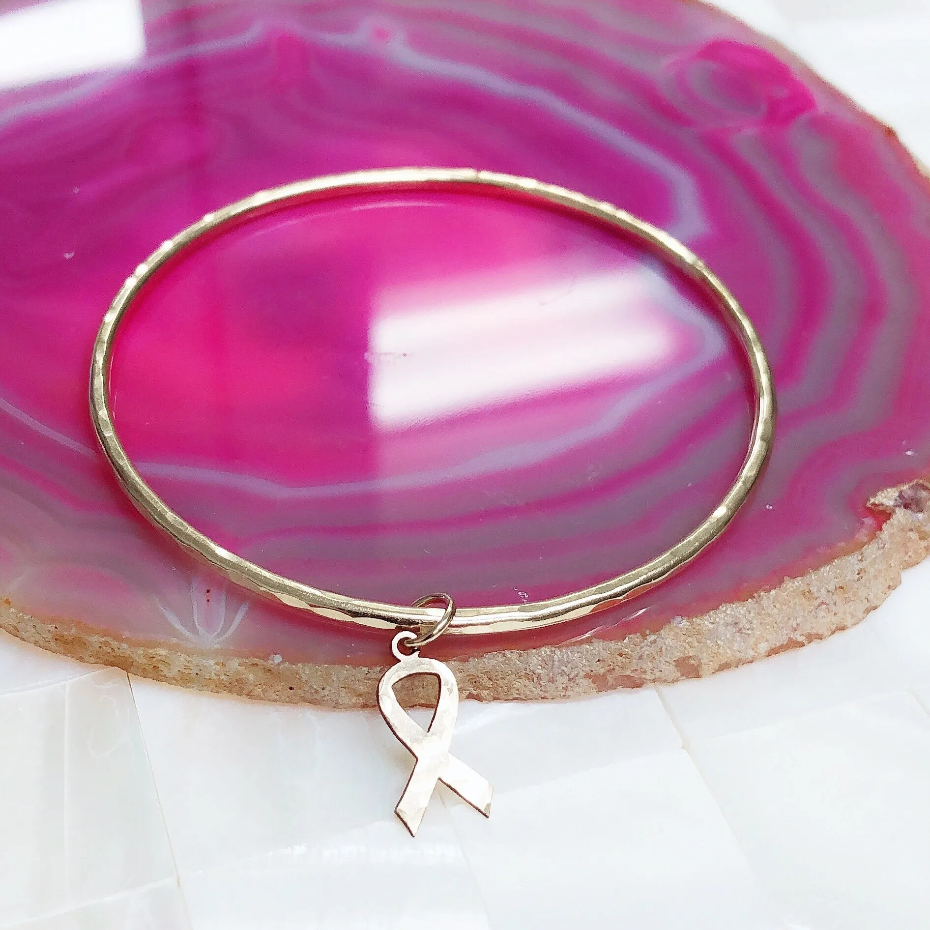 Awareness ribbon charm bangle (B433)