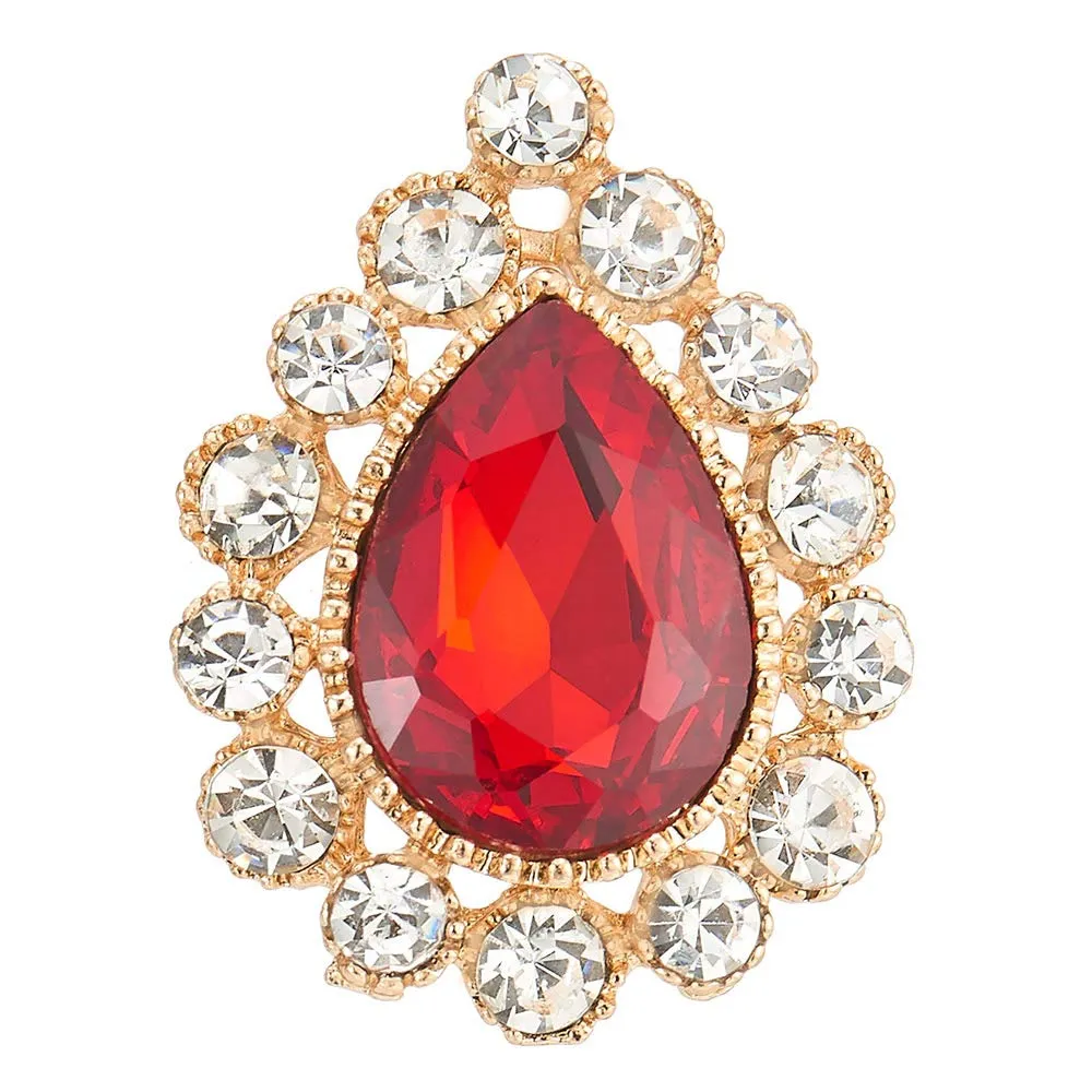 Banquet Red Crystal Rhinestones Cluster Teardrop Large Statement Stud Earrings, Gold Luxurious