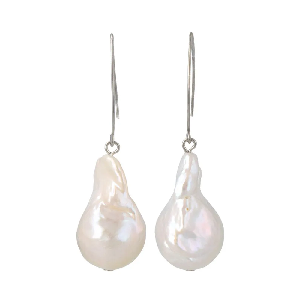 Baroque Pearl Silver Tone Hook Earrings