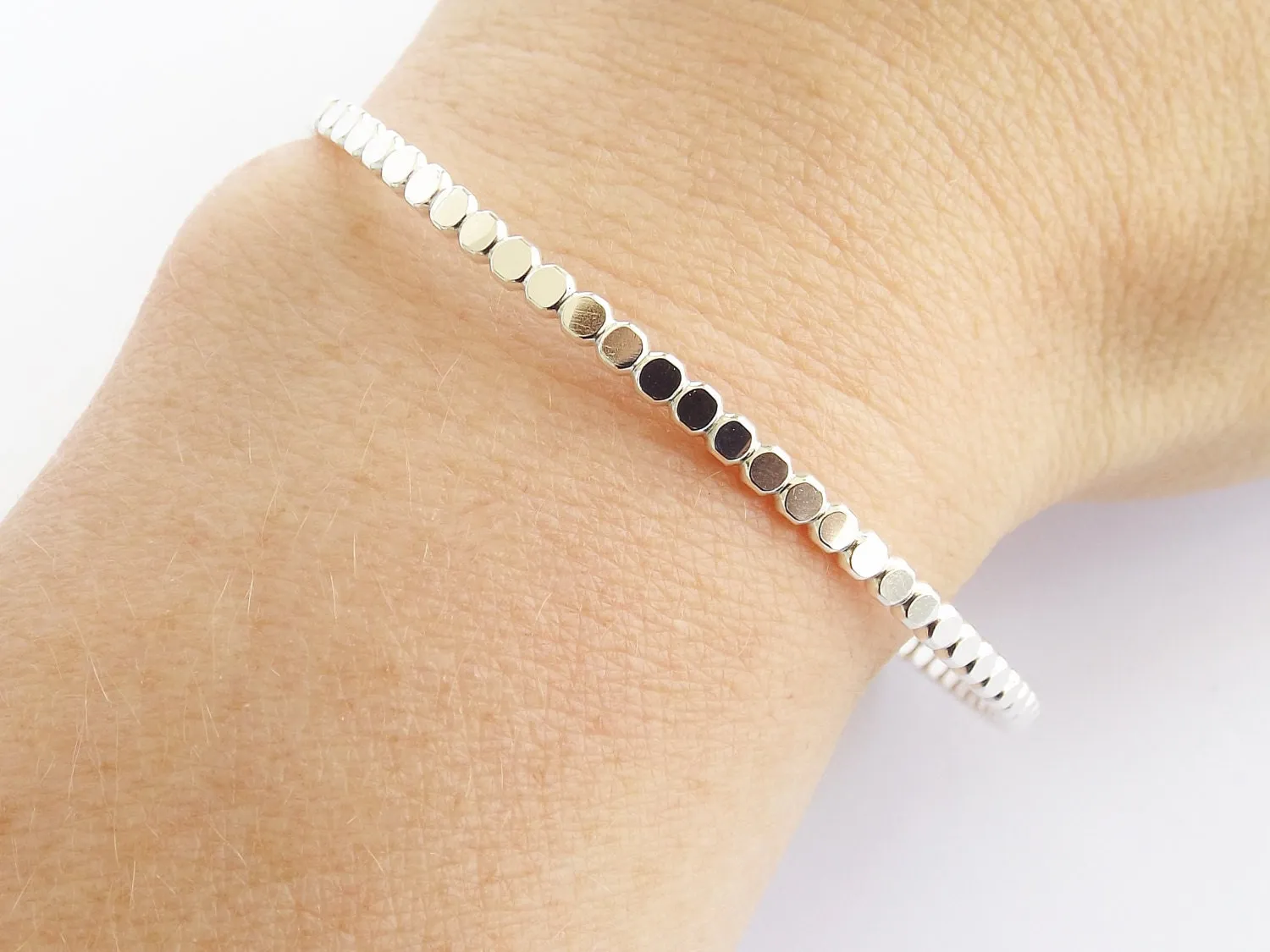 Beaded Bangle Bracelet, Bangle, Beaded Bangle, Sterling Bangle, Bangle Stacking Bracelet, Simple Bangle, Modern Bangle, Thick Beaded Bangle