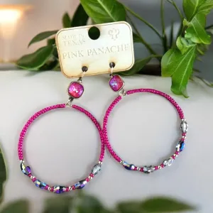 Beaded Fuchsia Hoop Earrings