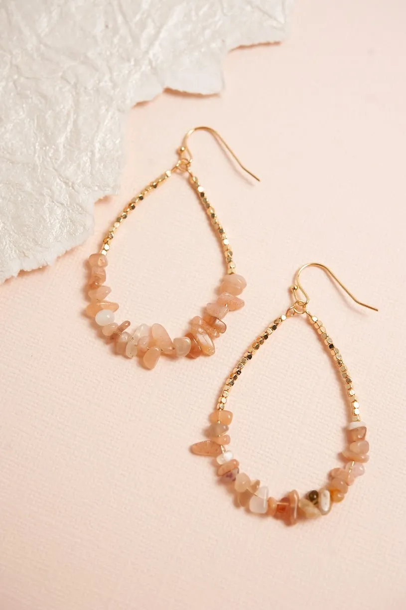 Bella Stone Hoop Earrings | Boho Pebble Stone Teardrop Earrings | Natural Colored Stone Hoops