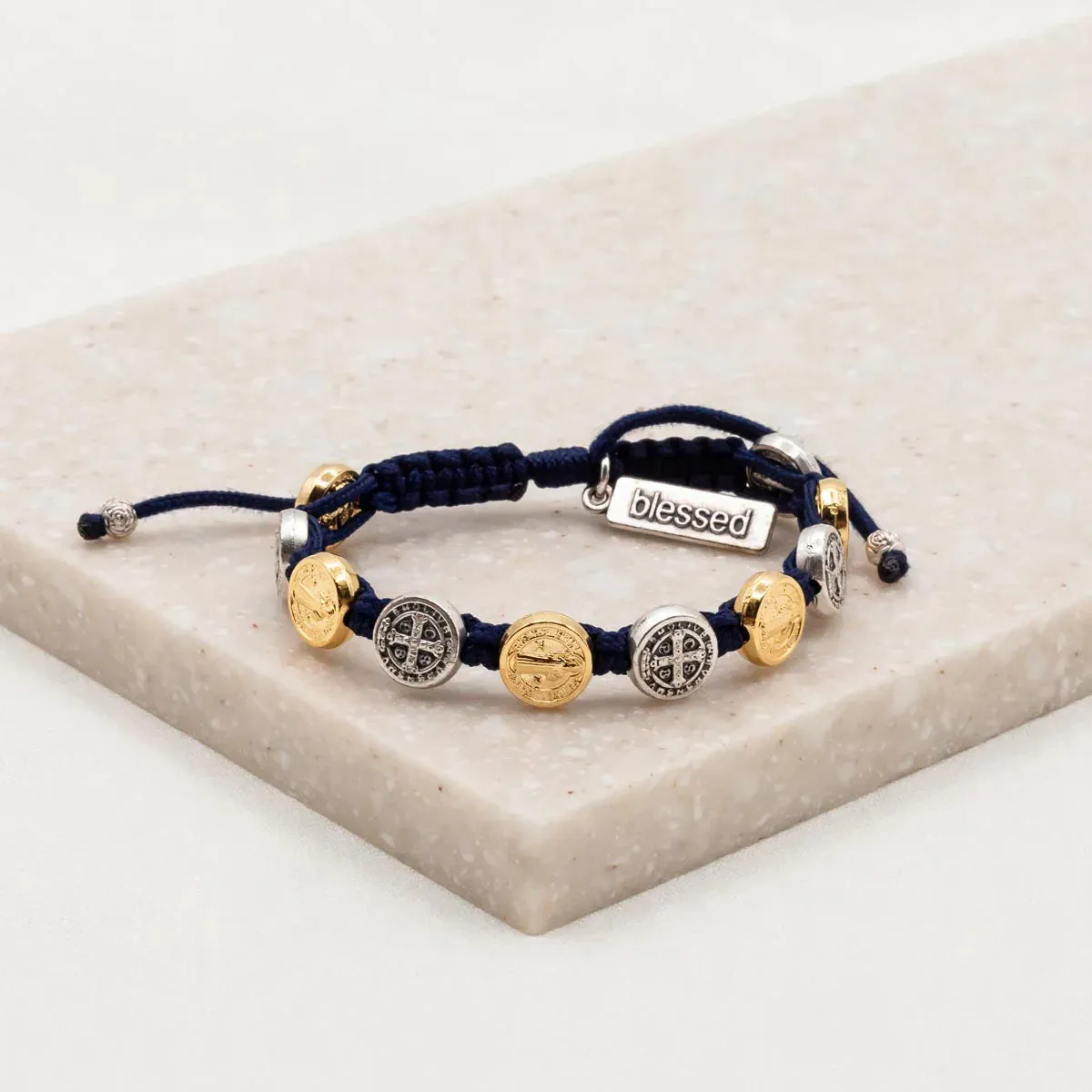 Benedictine Blessing Bracelet in Navy and Mixed Medals