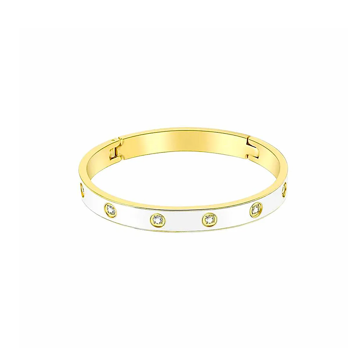 BG808EWG B.Tiff 8-Stone Bold White Enameled Gold Bangle Bracelet