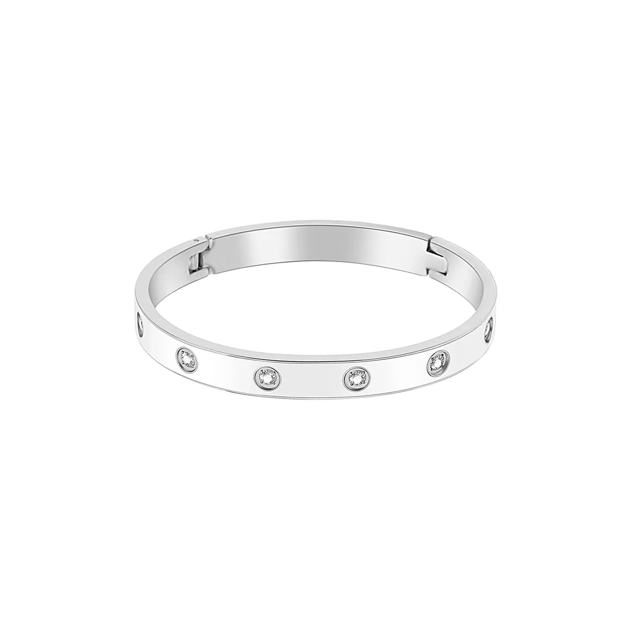 BG808EWW B.Tiff 8-Stone Bold White Enameled Bangle Bracelet