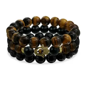 Bling Jewelry Stackable Brown Tiger Eye Black Bracelet