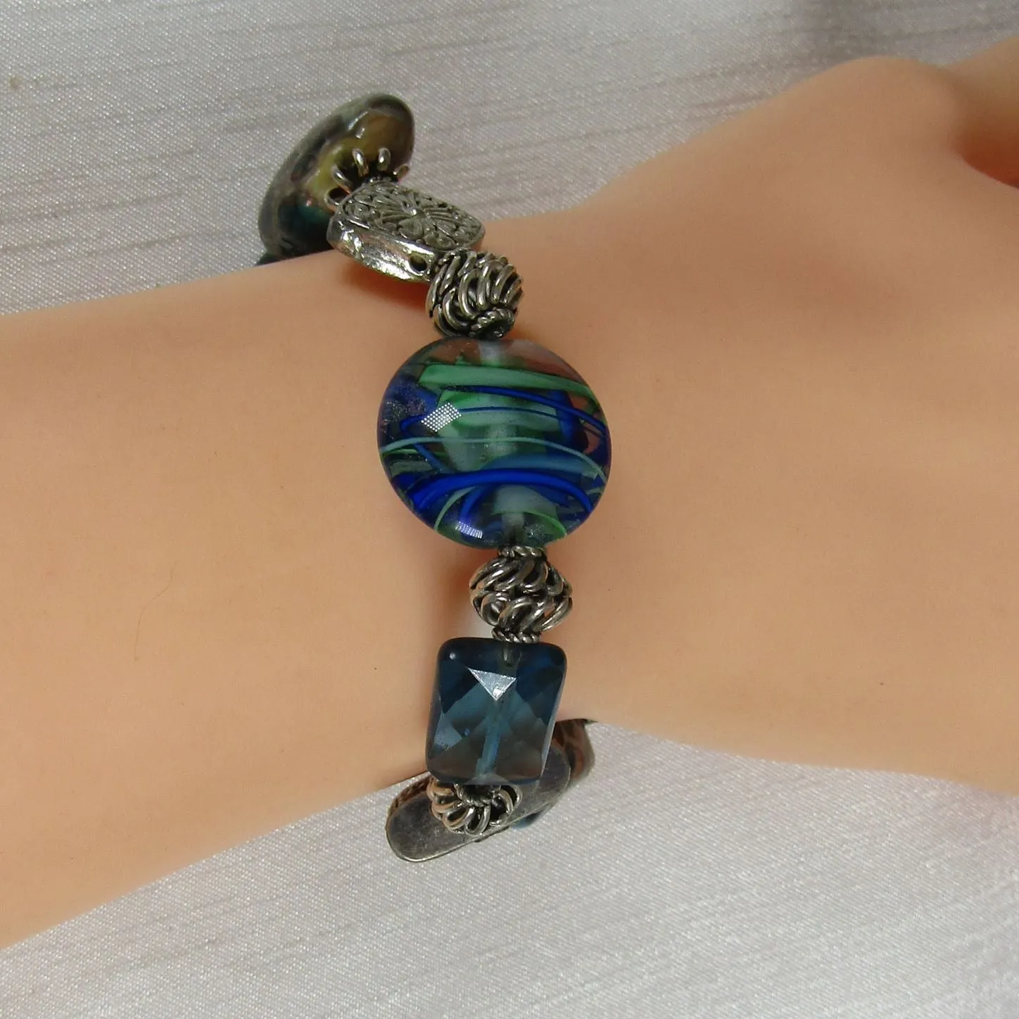 Blue and Silver Handmade  Bead  Classic Bracelet