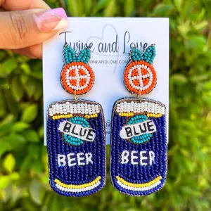 Blue Beer Beaded Earrings