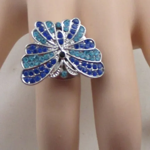 Bold Blue & Aqua Butterfly Adjustable Ring