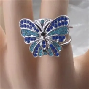 Bold Blue & Aqua Butterfly Adjustable Ring